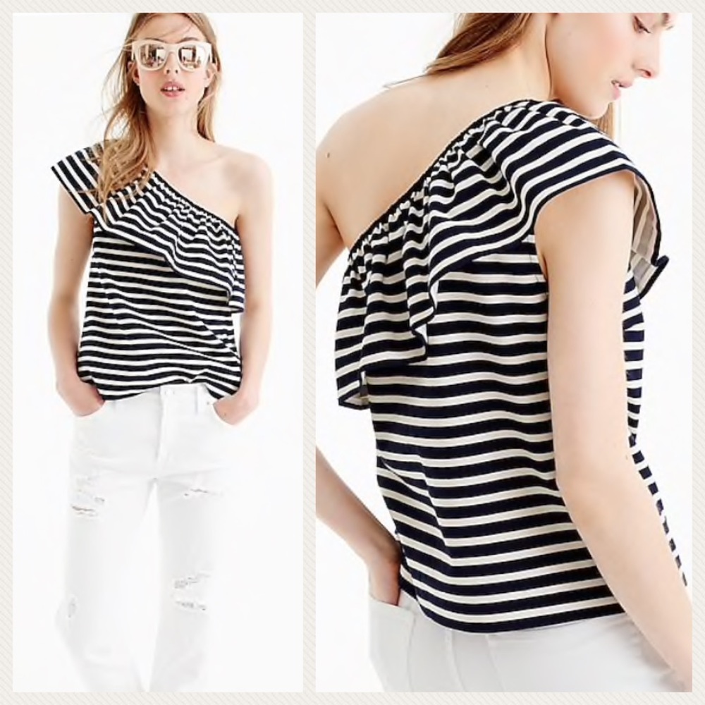 NWT J. Crew One-Shoulder Striped Top Medium